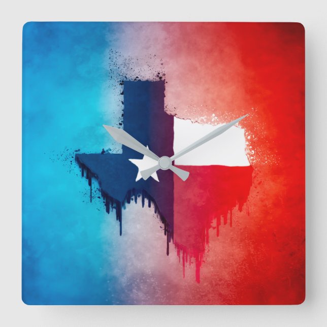 Texas State Symbol Color Drip Square Wall Clock (Front)