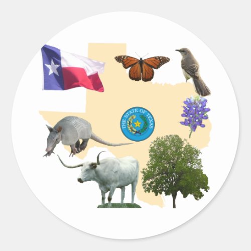 Texas State Symbols Classic Round Sticker