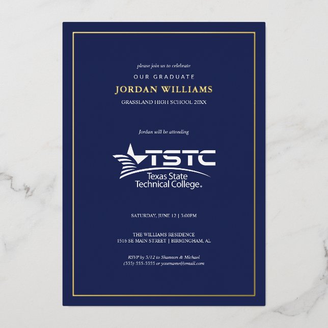 Texas State Technical College Graduation Foil Invitation (Front)