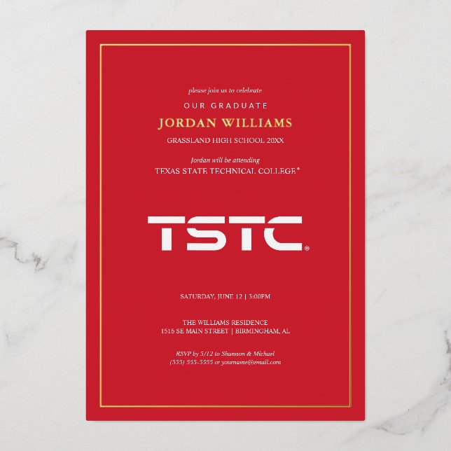 Texas State Technical College Graduation Foil Invitation (Front)