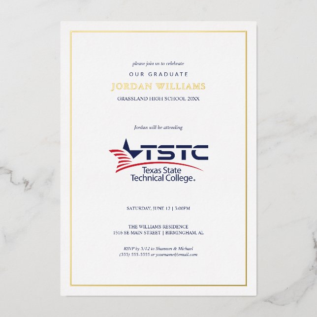 Texas State Technical College Graduation Foil Invitation (Front)