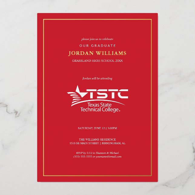 Texas State Technical College Graduation Foil Invitation (Front)