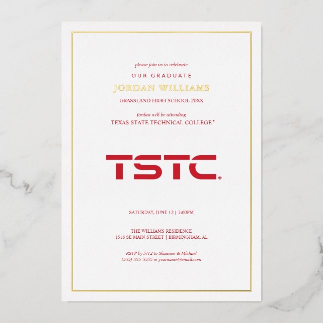 Texas State Technical College Graduation Foil Invitation (Front)