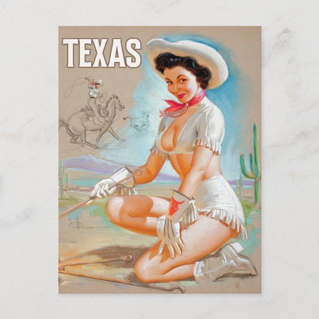 Texas State Travel Postcard - Pin Up Girl  (Front)