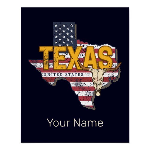 Texas State United States Retro Map Vintage USA Poster