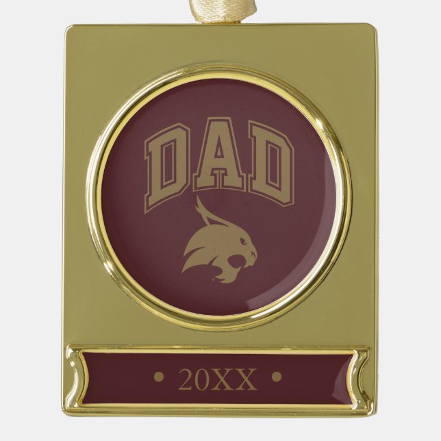 Texas State University Dad Gold Plated Banner Ornament (Front)