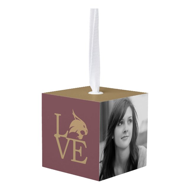 Texas State University Love Cube Ornament (Back Angled)