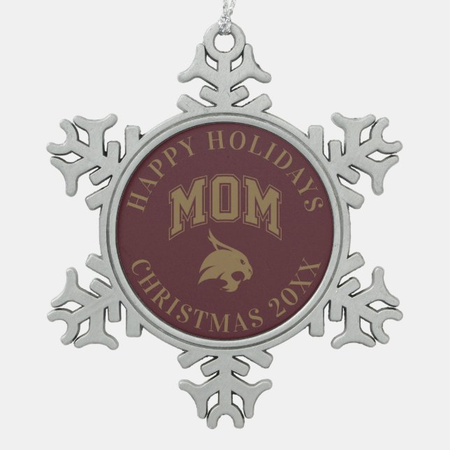 Texas State University Mom Snowflake Pewter Christmas Ornament (Front)