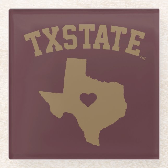 Texas State University State Love Glass Coaster (Front)
