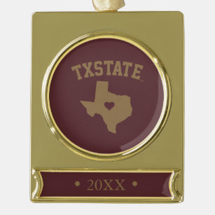 Texas State University State Love Gold Plated Banner Ornament