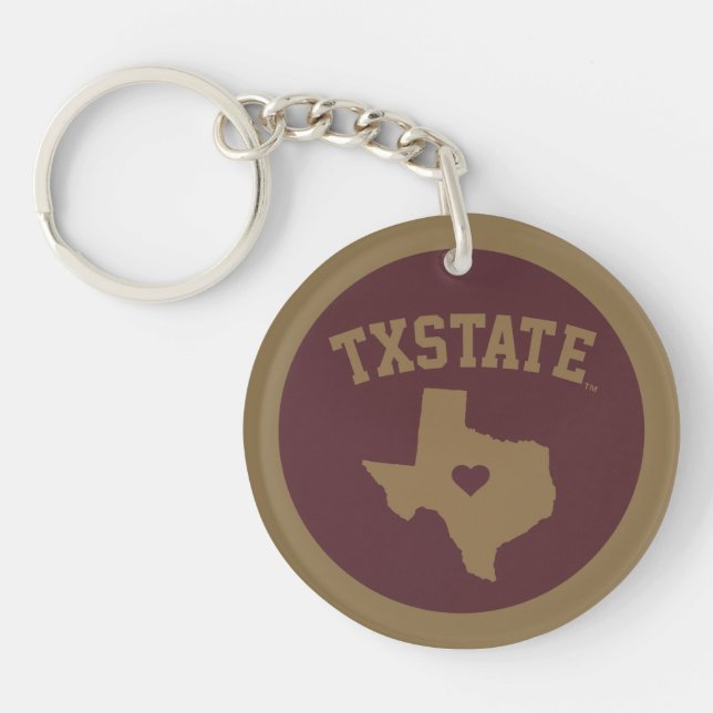 Texas State University State Love Keychain (Front)