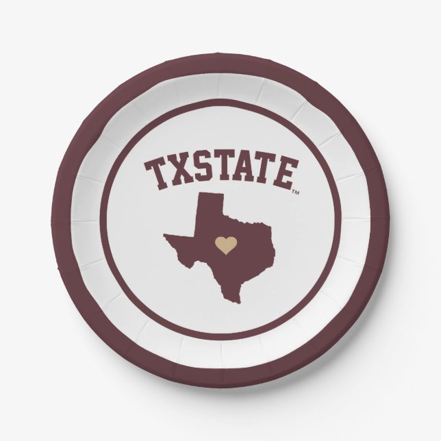 Texas State University State Love Paper Plates (Front)
