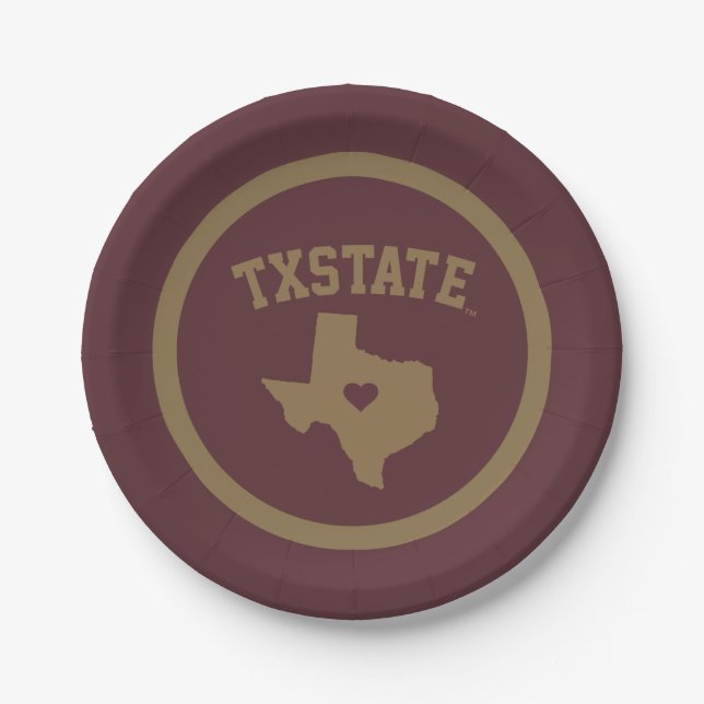 Texas State University State Love Paper Plates (Front)