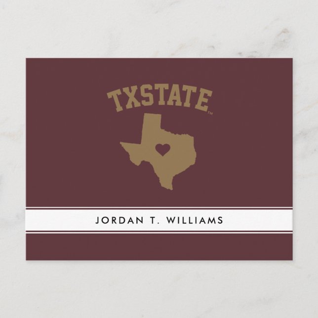 Texas State University State Love Postcard (Front)