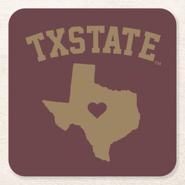 Texas State University State Love Square Paper Coaster (Front)
