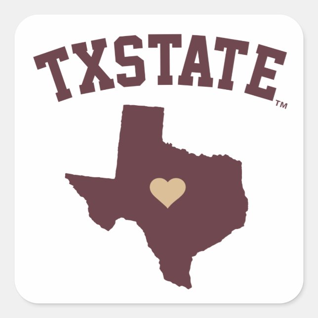 Texas State University State Love Square Sticker (Front)