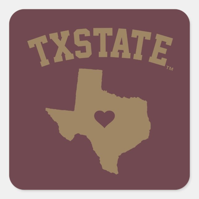 Texas State University State Love Square Sticker (Front)