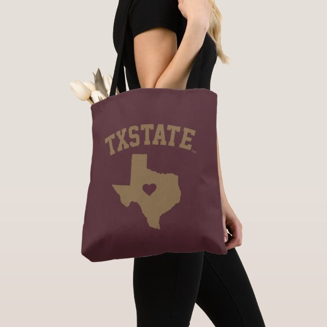 Texas State University State Love Tote Bag (Close Up)