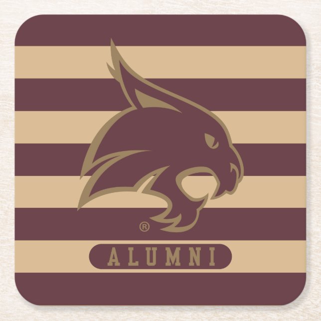 Texas State University Supercat Alumni Stripes Square Paper Coaster (Front)