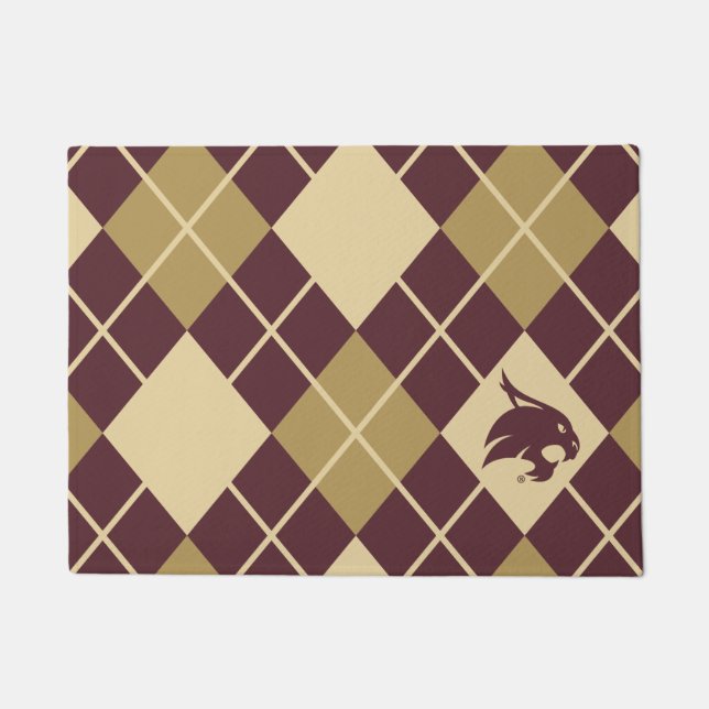 Texas State University Supercat Argyle Pattern Doormat (Front)