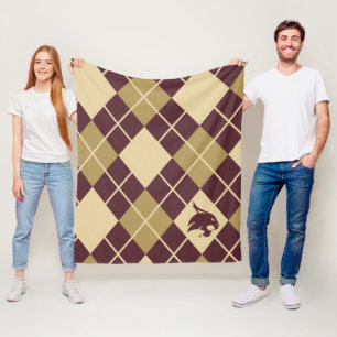 Texas State University Supercat Argyle Pattern Fleece Blanket