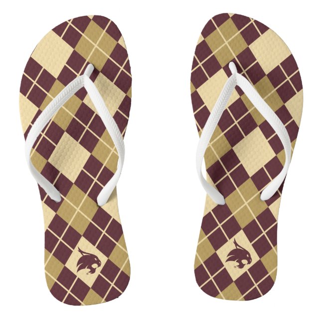 Texas State University Supercat Argyle Pattern Flip Flops (Footbed)
