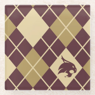 Texas State University Supercat Argyle Pattern Glass Coaster
