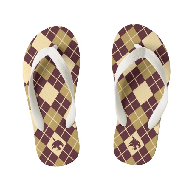 Texas State University Supercat Argyle Pattern Kid's Flip Flops (Footbed)