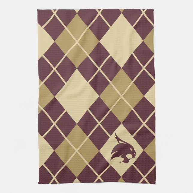 Texas State University Supercat Argyle Pattern Kitchen Towel (Vertical)
