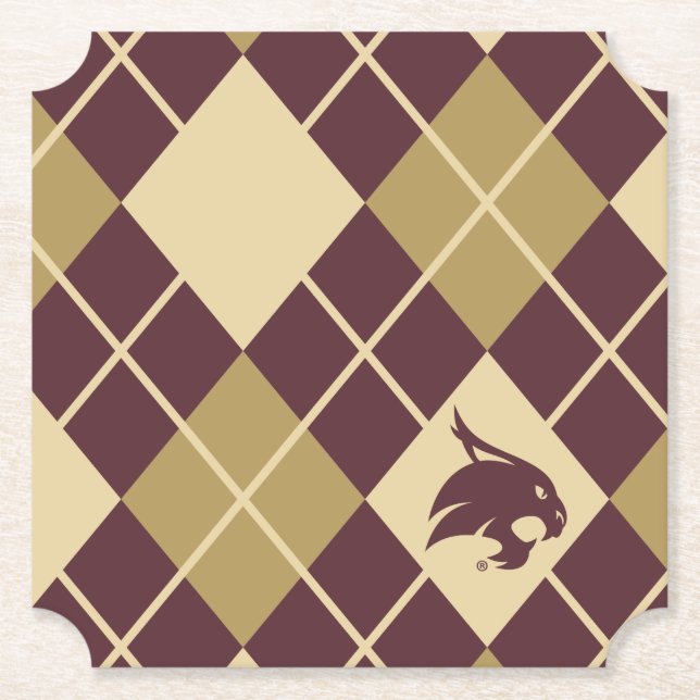Texas State University Supercat Argyle Pattern Paper Coaster (Front)