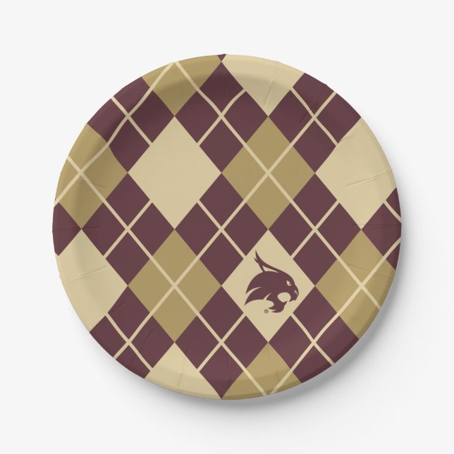 Texas State University Supercat Argyle Pattern Paper Plates (Front)