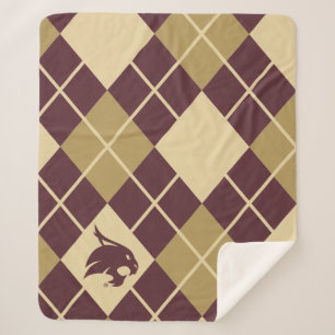Texas State University Supercat Argyle Pattern Sherpa Blanket