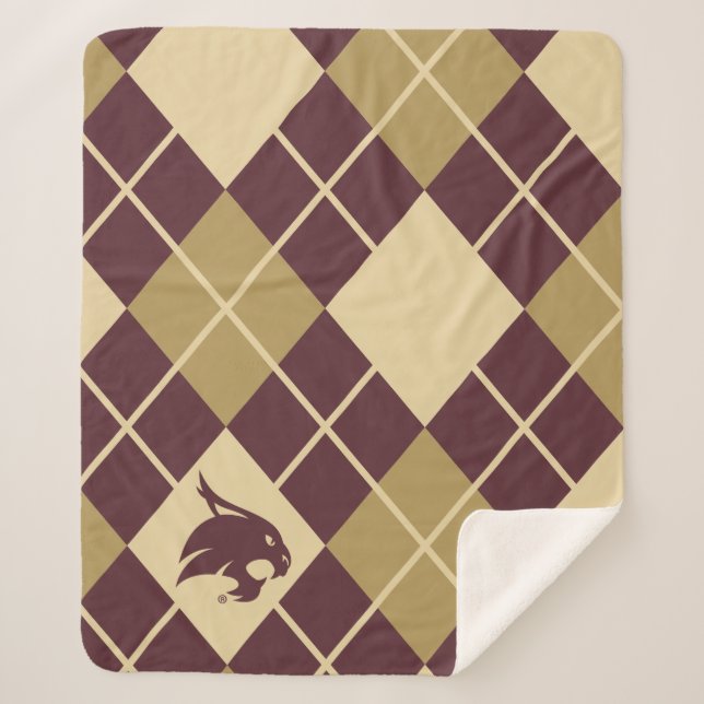 Texas State University Supercat Argyle Pattern Sherpa Blanket (Front)