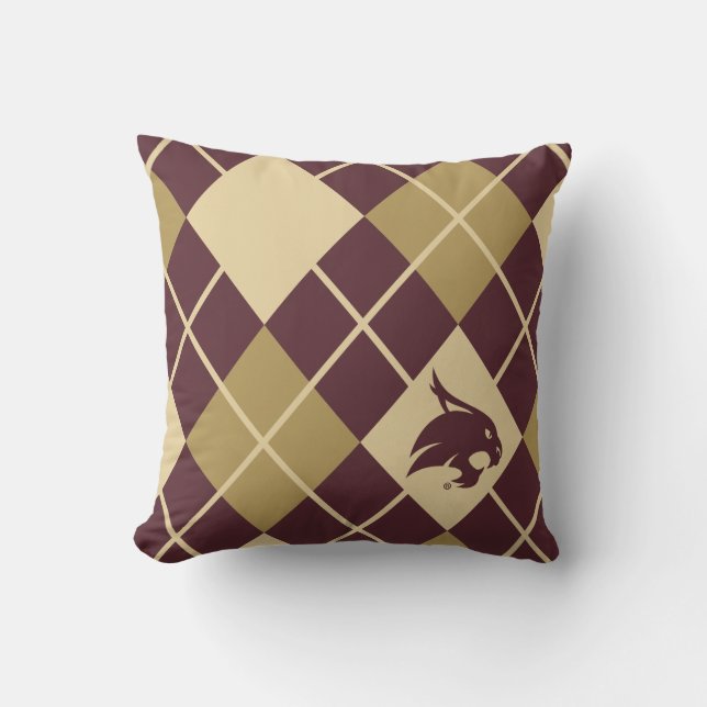 Texas State University Supercat Argyle Pattern Throw Pillow (Front)