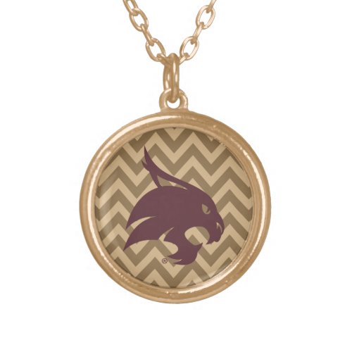 Texas State University Supercat Chevron Pattern Gold Plated Necklace