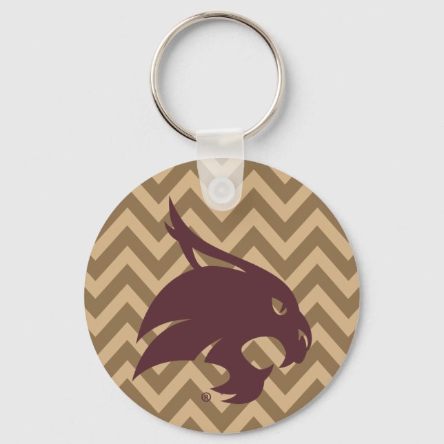 Texas State University Supercat Chevron Pattern Keychain (Front)