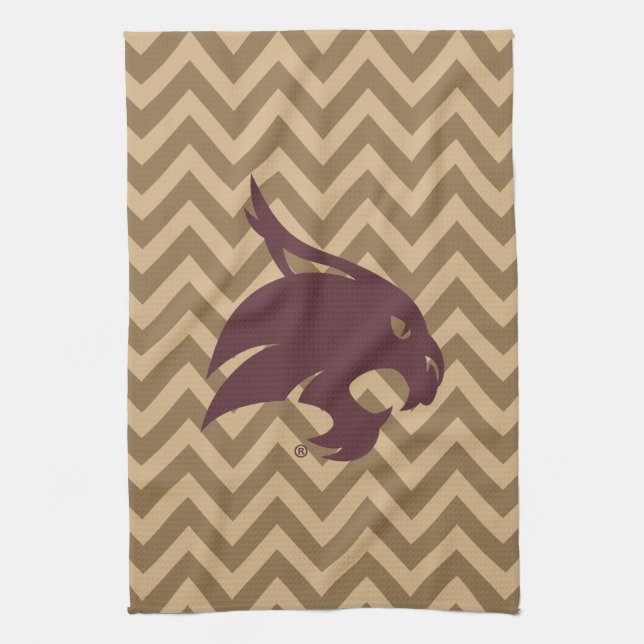 Texas State University Supercat Chevron Pattern Kitchen Towel (Vertical)