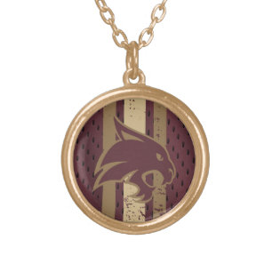 Texas State University Supercat Football Jersey Gold Plated Necklace
