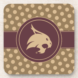 Texas State University Supercat Polka Dot Pattern Beverage Coaster
