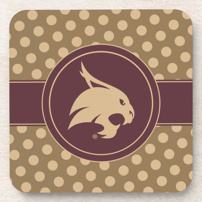 Texas State University Supercat Polka Dot Pattern Beverage Coaster (Front)