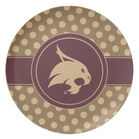 Texas State University Supercat Polka Dot Pattern Dinner Plate (Front)