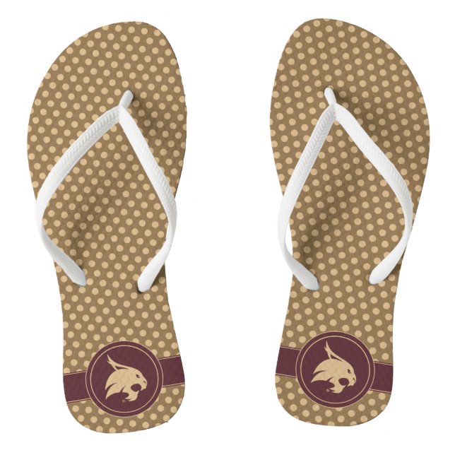 Texas State University Supercat Polka Dot Pattern Flip Flops (Footbed)