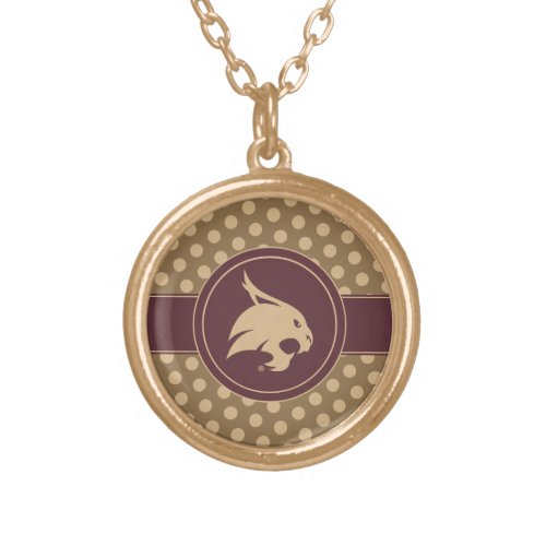 Texas State University Supercat Polka Dot Pattern Gold Plated Necklace