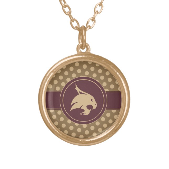 Texas State University Supercat Polka Dot Pattern Gold Plated Necklace (Front)