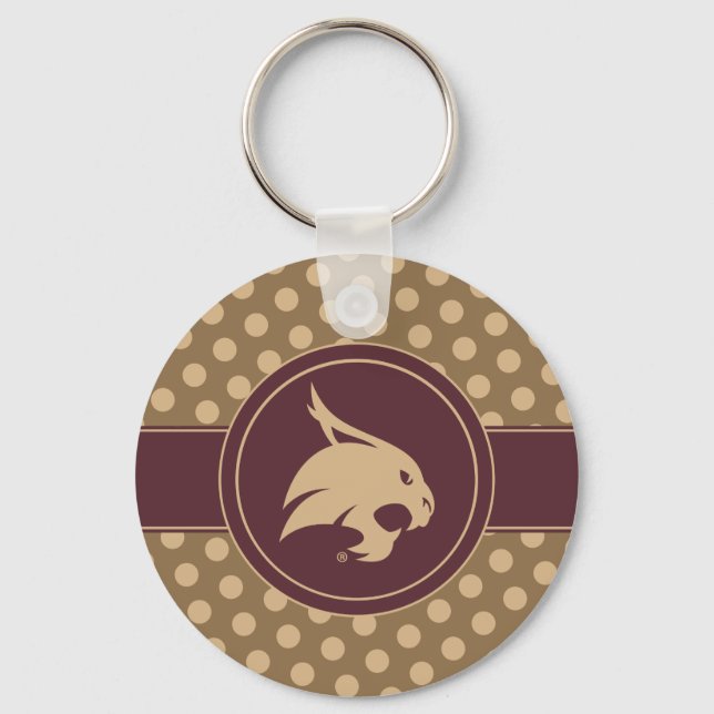 Texas State University Supercat Polka Dot Pattern Keychain (Front)