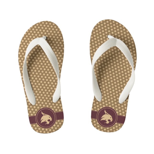 Texas State University Supercat Polka Dot Pattern Kid's Flip Flops (Footbed)