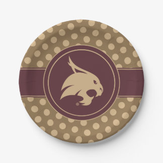 Texas State University Supercat Polka Dot Pattern Paper Plates
