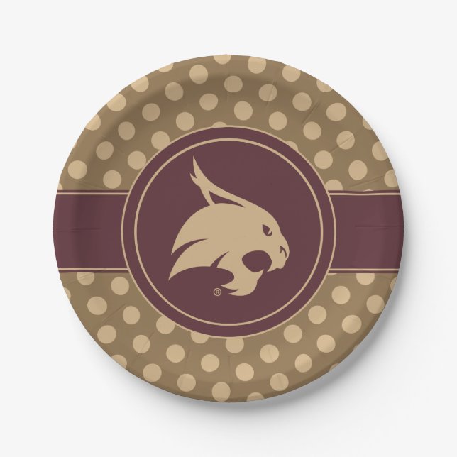 Texas State University Supercat Polka Dot Pattern Paper Plates (Front)