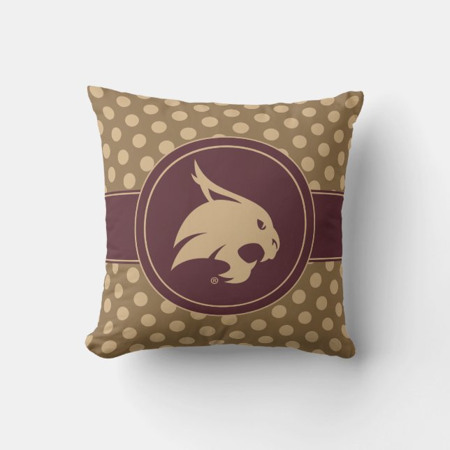 Texas State University Supercat Polka Dot Pattern Throw Pillow (Front)