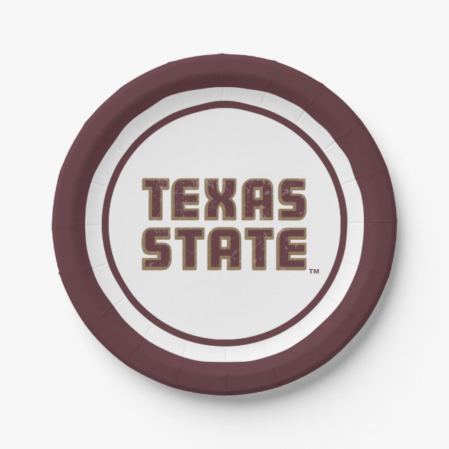 Texas State University Word Mark Distressed Paper Plates (Front)